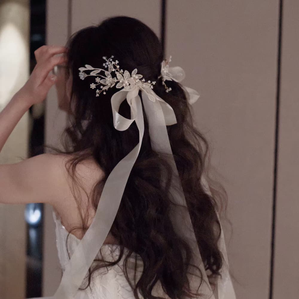 髪 飾り 小花リボンチュール ヘッドドレス