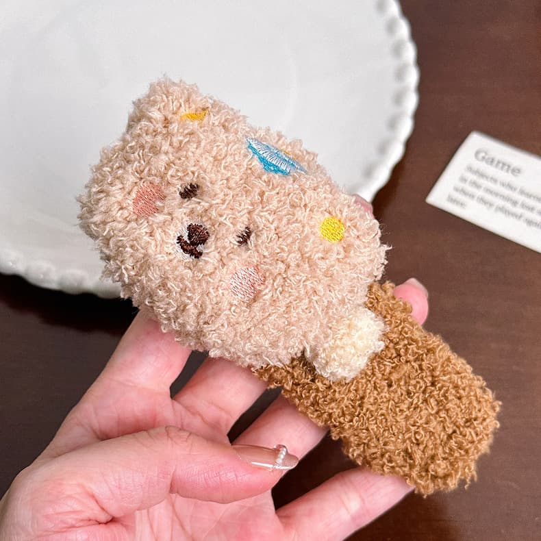 髪 飾り もこもこ動物のヘアクリップ