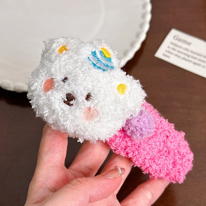 髪 飾り もこもこ動物のヘアクリップ