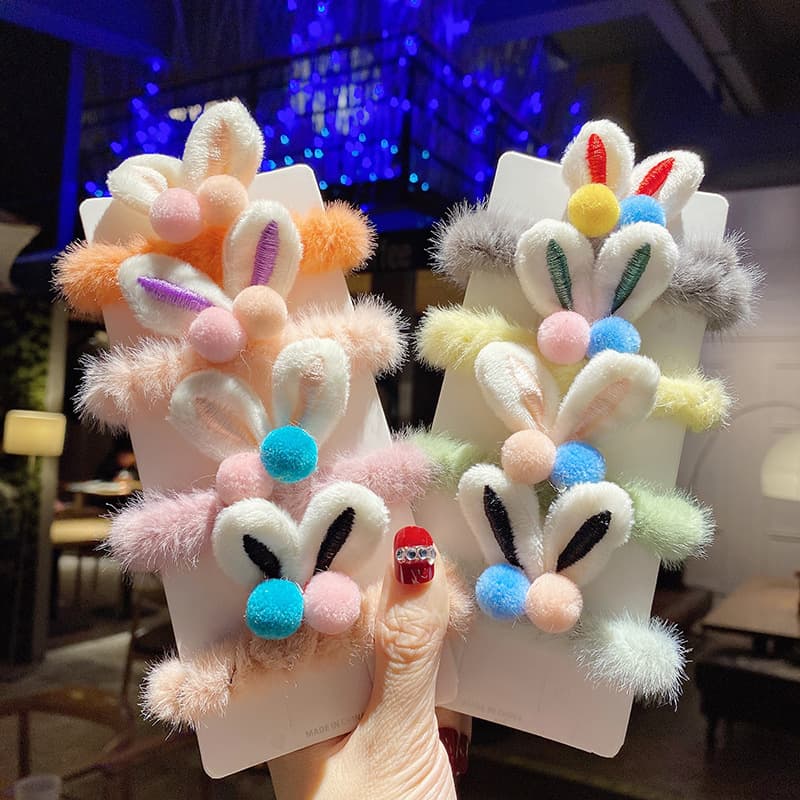 髪 飾り もふもふうさぎ耳のヘアゴム
