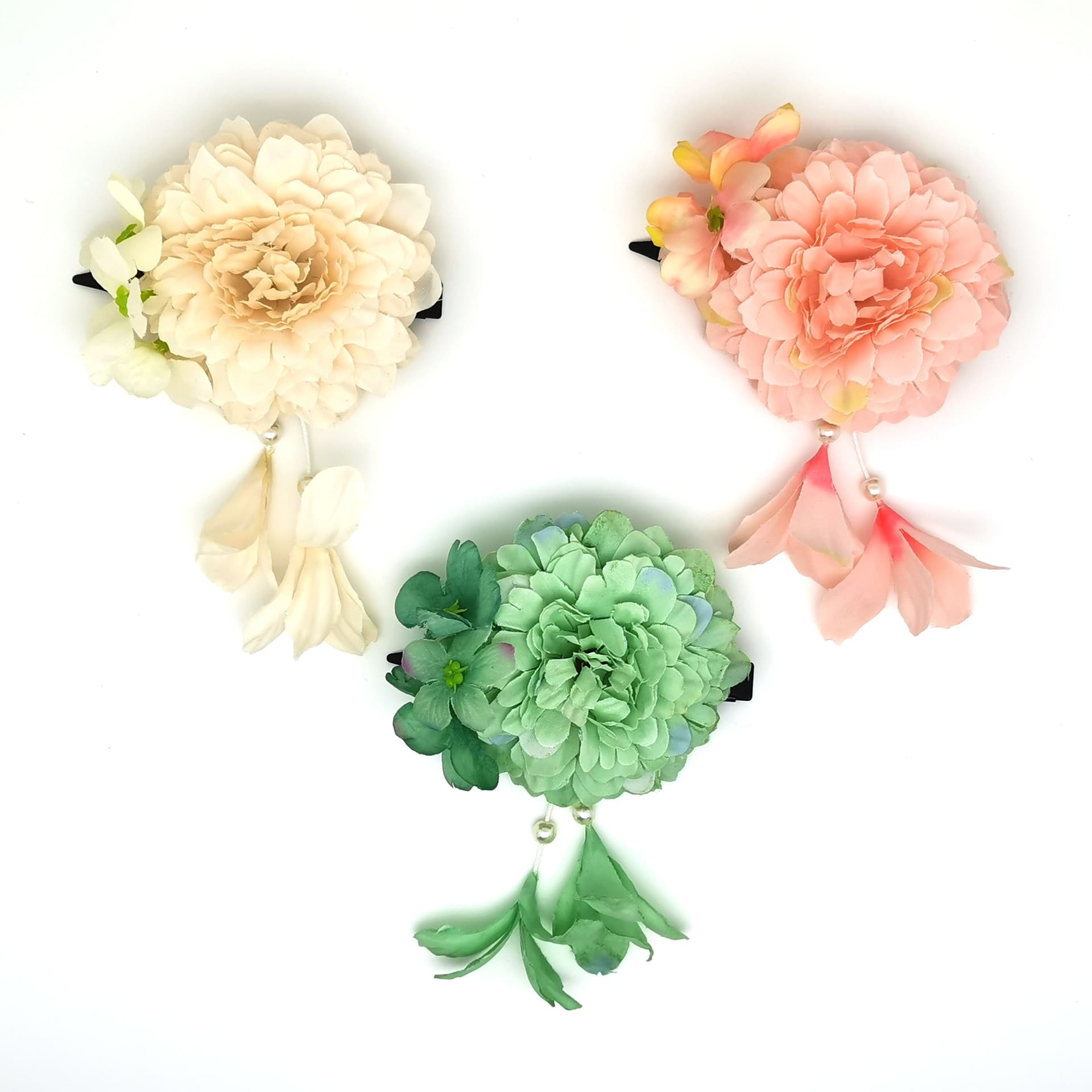 髪 飾り 華やか花かんざし 二輪垂れ飾り