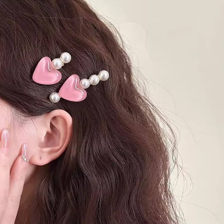 髪 飾り ハート&パール きらめき ヘアピン