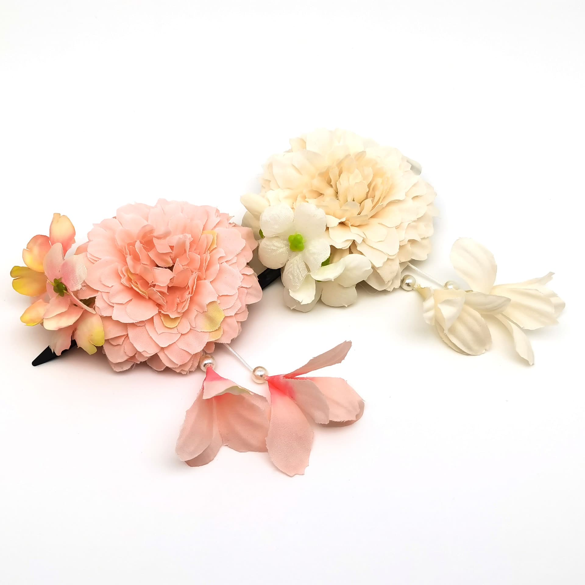 髪 飾り 華やか花かんざし 二輪垂れ飾り