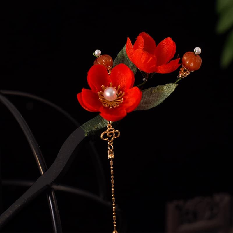 髪 飾り 梅香る花かんざし 真珠垂飾り